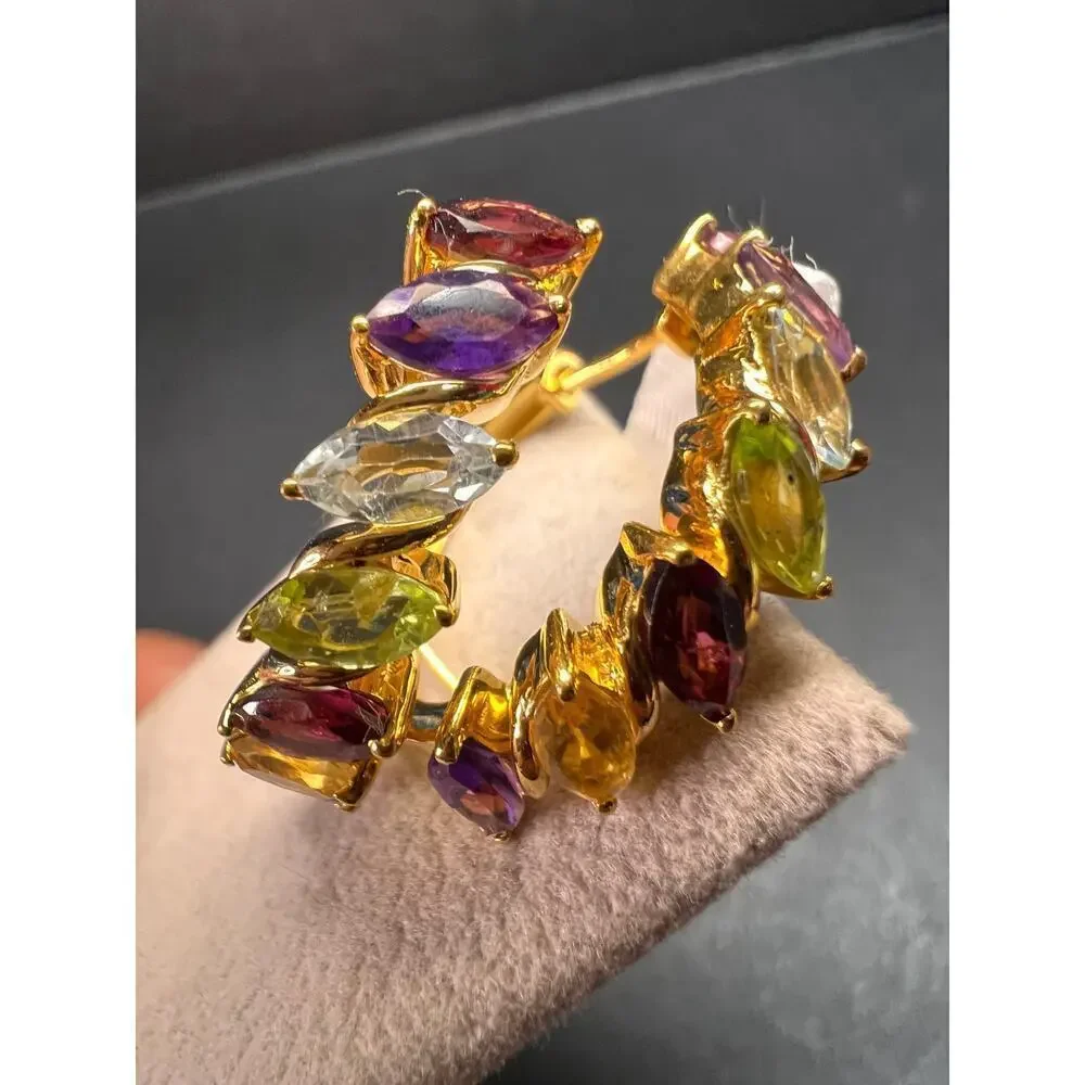 NEW multi gemstone hoop earrings in vermeil gold over sterling silver